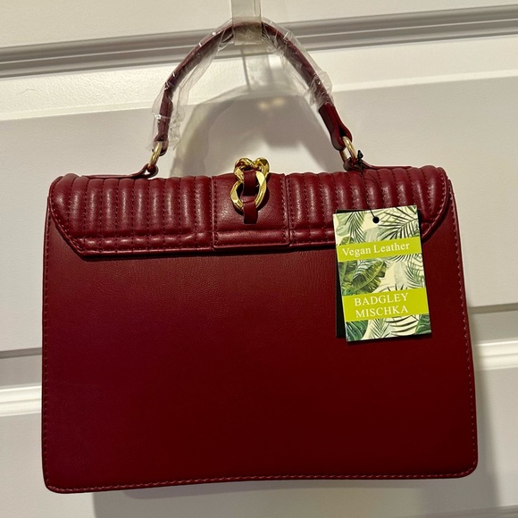 Badgley Mischka Quilted Vegan Leather Satchel Wine NWT MSRP $179 - Picture 3 of 7